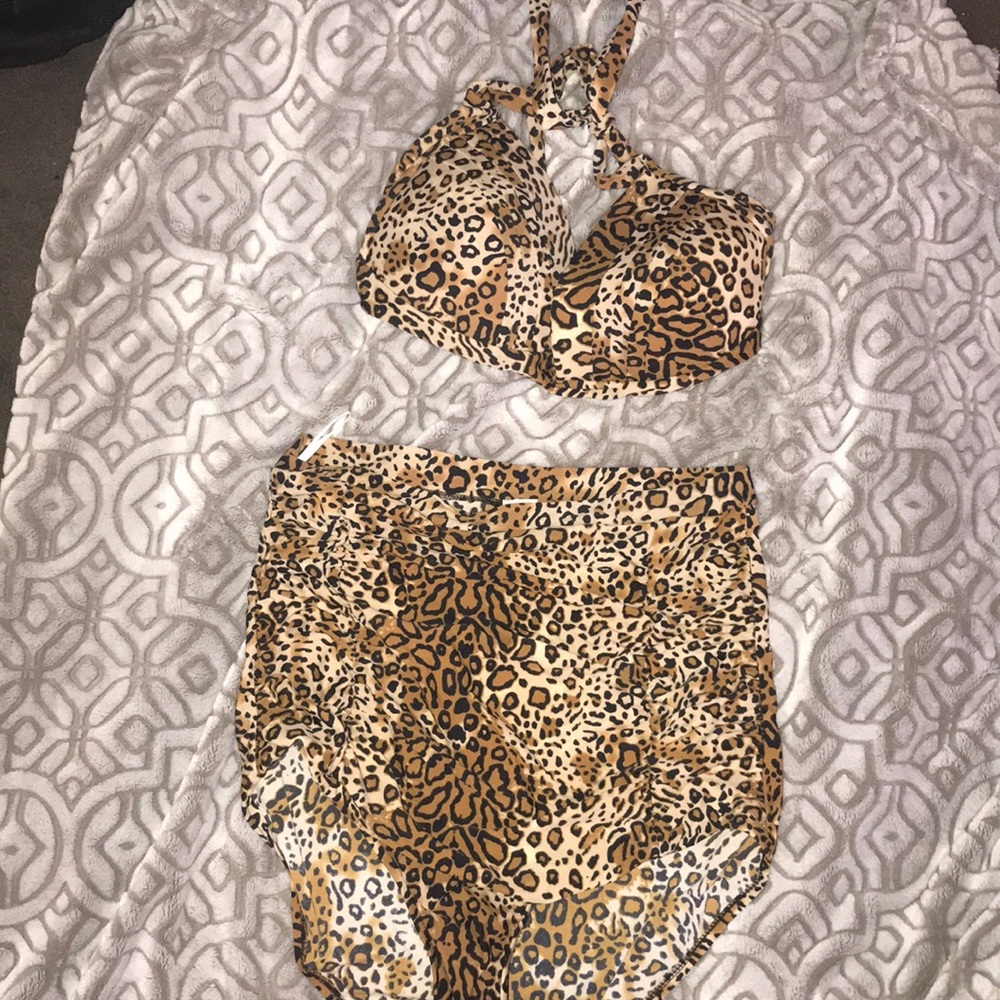 Leopard print high wait swim swimwear
